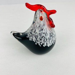 Artsy Murano Blown Glass Style Paperweight Rooster Chicken Figurine 3.75 In Tall